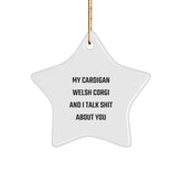 Funny Cardigan Welsh Corgi Dog Gifts for Friends - My Cardigan Welsh Corgi And I Talk Shit About You Star Ornament, White, Christmas Unique Gifts from Family - Image 1